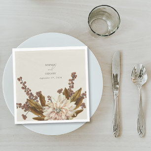 Autumn Floral Earthy Tones Watercolor Fall Wedding Napkins