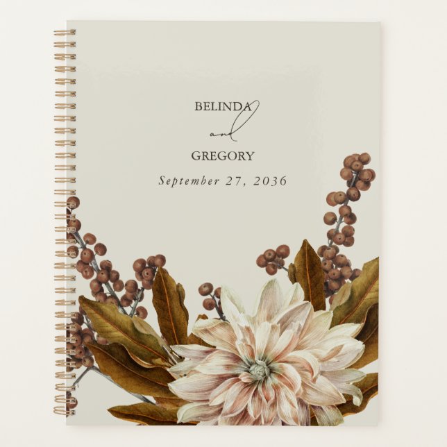 Autumn Floral Earthy Tones Watercolor Fall Wedding Planner (Front)