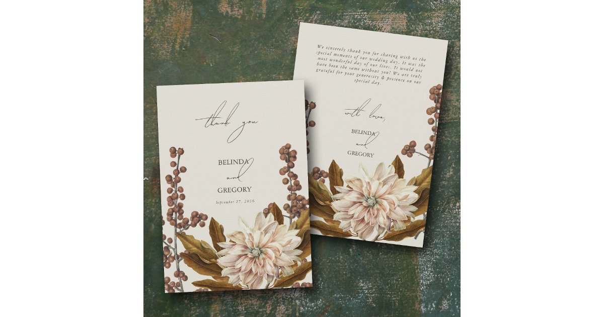 Autumn Floral Earthy Tones Watercolor Fall Wedding Thank You Card | Zazzle