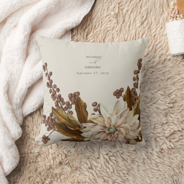 Autumn Floral Earthy Tones Watercolor Fall Wedding Throw Pillow (Blanket)