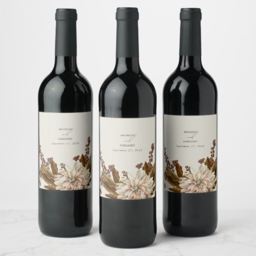 Autumn Floral Earthy Tones Watercolor Fall Wedding Wine Label