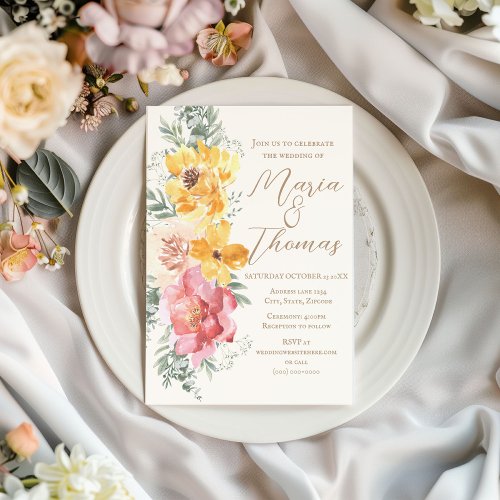 Autumn Floral Elegant Flower Wedding Invitation 