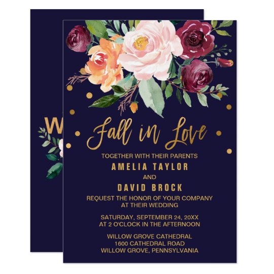 Autumn Floral Fall In Love Wedding Invitation Zazzle Com