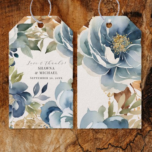 Autumn Floral Fall Leaves Blue Modern Wedding Gift Tags