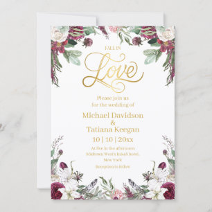 Autumn Floral Faux Gold Foil Elegant Wedding Invitation