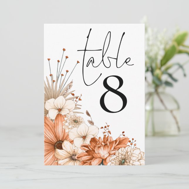 Autumn Floral Foliage Table Number (Standing Front)