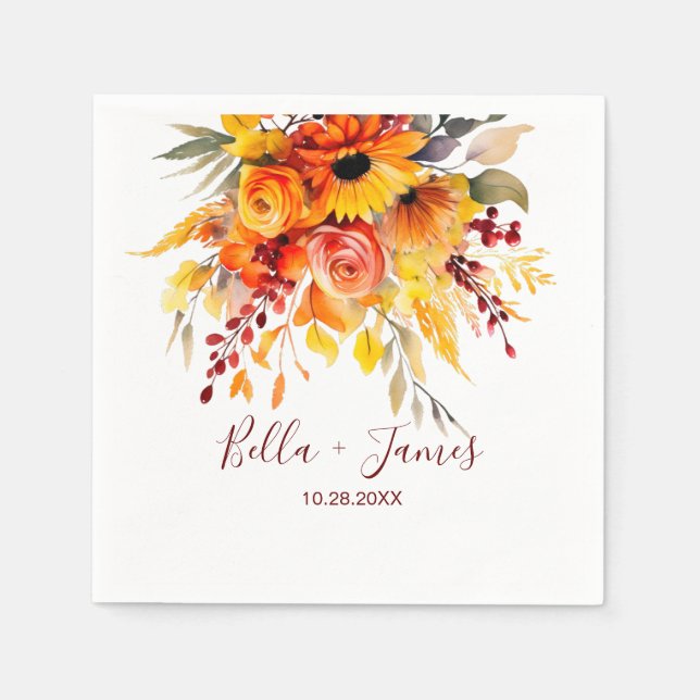 Autumn Floral Foliage Wedding Napkins (Front)