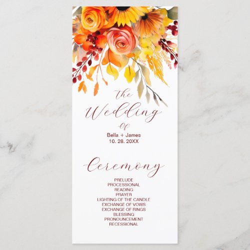 Autumn Floral Foliage Wedding Program