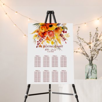 Autumn Floral Foliage Wedding Seating Chart Foam Board by FancyMeWedding at Zazzle