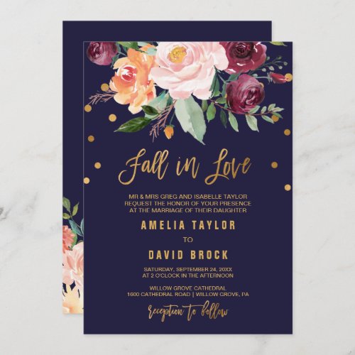 Autumn Floral Formal Fall In Love  Detail Wedding Invitation