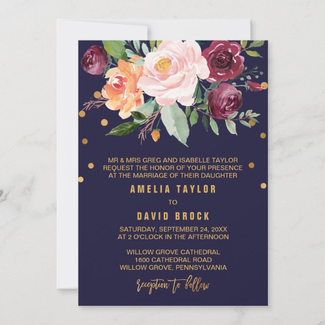 Autumn Floral Formal Wedding Invitation (Front)