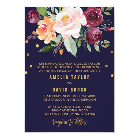 Autumn Floral Formal Wedding Invitation
