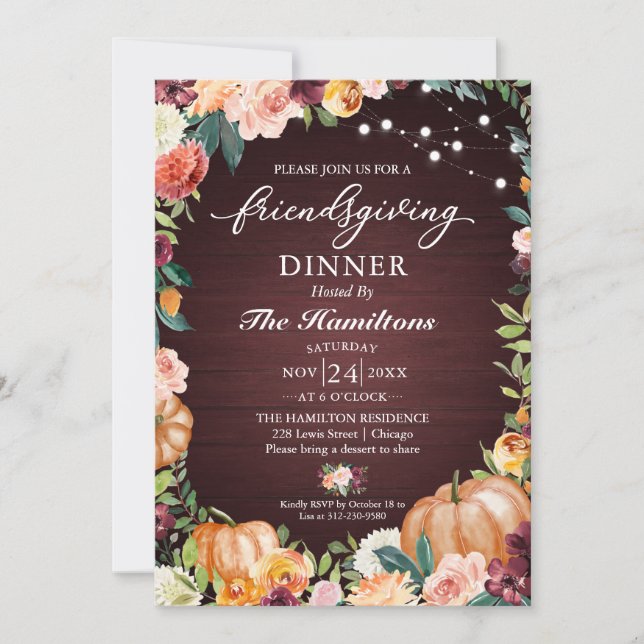 Autumn Floral Friendsgiving Dinner Invitation (Front)
