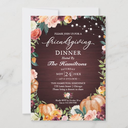 Autumn Floral Friendsgiving Dinner Invitation