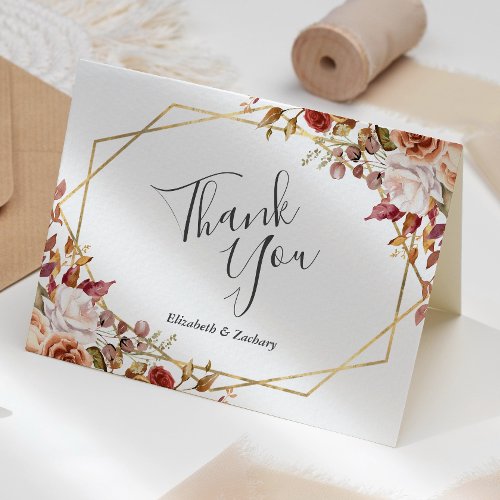 Autumn Floral Geometric Fall Wedding Letterpress Thank You Card