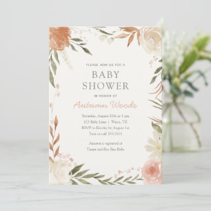 Autumn Floral Girl Baby Shower Invitation