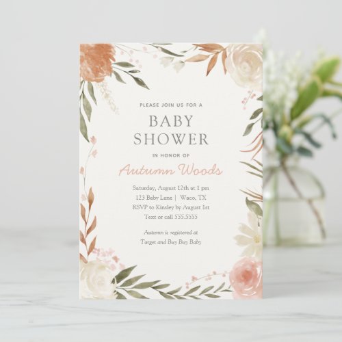 Autumn Floral Girl Baby Shower Invitation