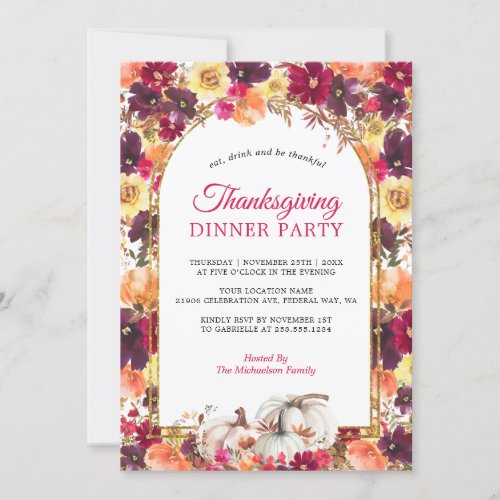 Autumn Floral Gold Arch Thanksgiving Invitation