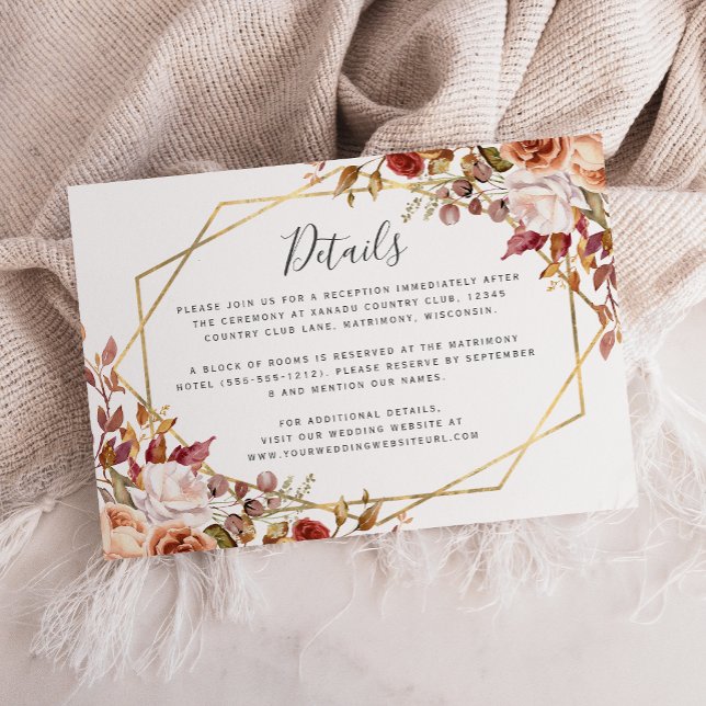 Autumn Floral Gold Fall Wedding Details Enclosure Card (Creator Uploaded)