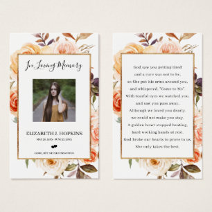 Autumn Floral Gold Foil Frame Photo Prayer Cards
