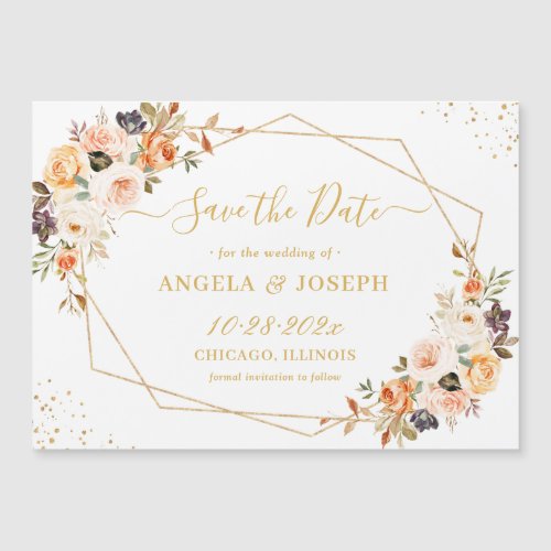 Autumn Floral Gold Geometric Save the Date Magnet - Autumn Floral Gold Geometric Save the Date Magnet Magnetic Card