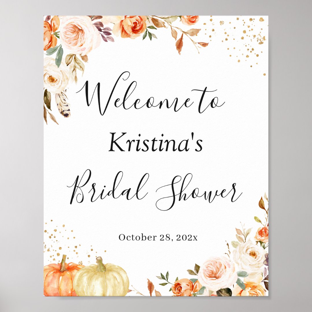 Autumn Floral Gold Glitters Bridal Shower Sign Zazzle