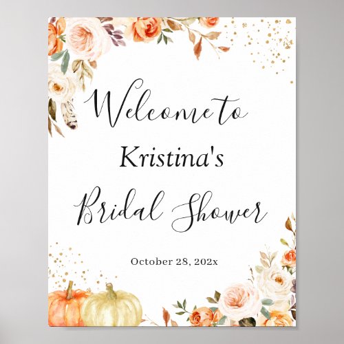 Autumn Floral Gold Glitters Bridal Shower Sign