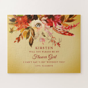 Autumn Floral Golden Ivory Be My Flower Girl Jigsaw Puzzle