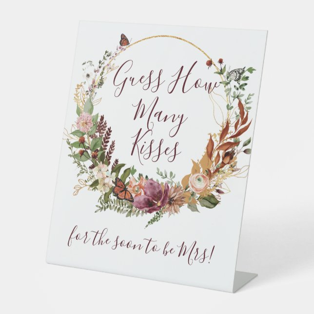 Autumn Floral Guess How Many Kisses Pedestal Sign (Front)