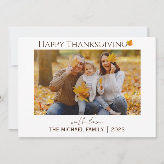 Autumn Floral happy thanksgiving Family photo Holiday Card (Front)