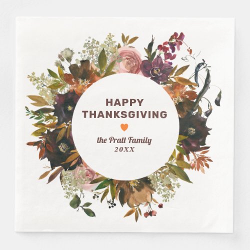 Autumn Floral Happy Thanksgiving Paper Dinner Napkins