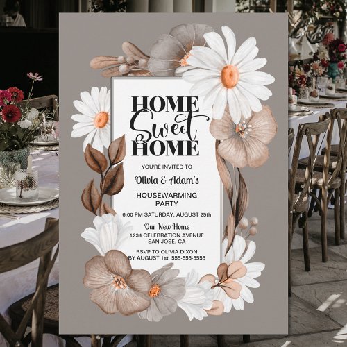 Autumn Floral Home Sweet Home Housewarming Party Invitation
