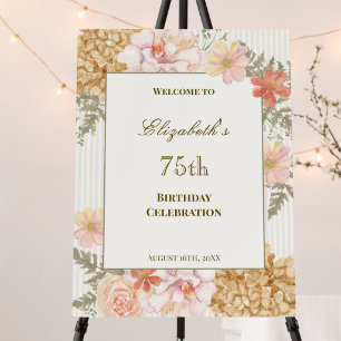 Autumn Floral Ivory 75th Birthday Welcome Sign