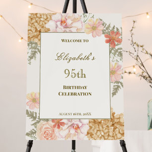 Autumn Floral Ivory 95th Birthday Welcome Sign