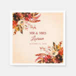 Autumn Floral Ivory Blush Mr &amp; Mrs Wedding Napkins