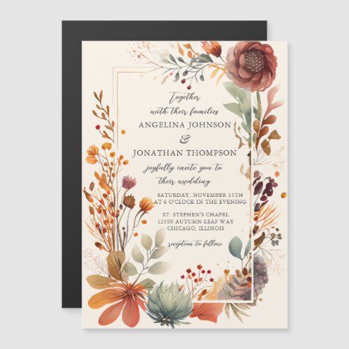 Autumn Floral Ivory Boho Fall Cream Wedding Magnetic Invitation