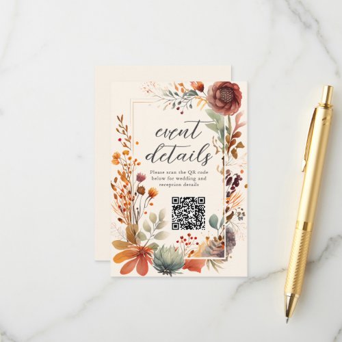Autumn Floral Ivory Boho Fall Event Details Enclosure Card