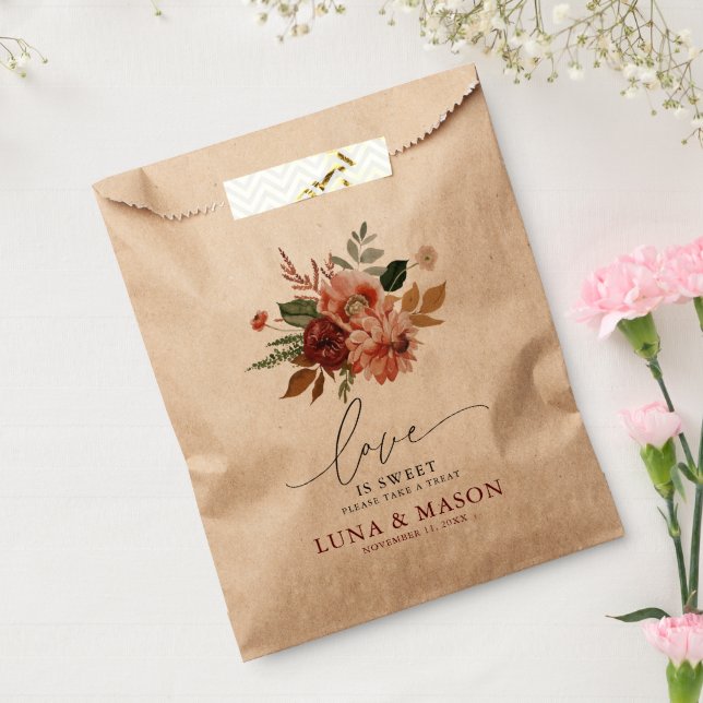 Autumn Floral Kraft Wedding Favor Bag (Sealed)