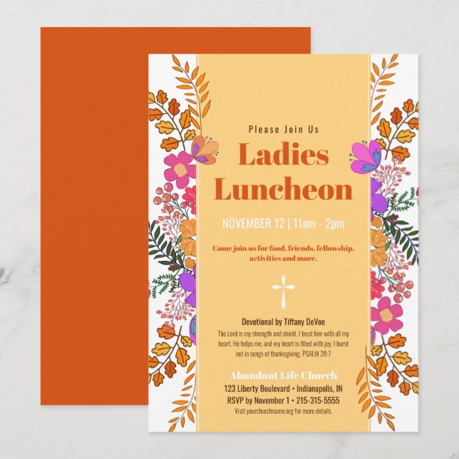 Autumn Floral Ladies Church Luncheon In Invitation (Front/Back)