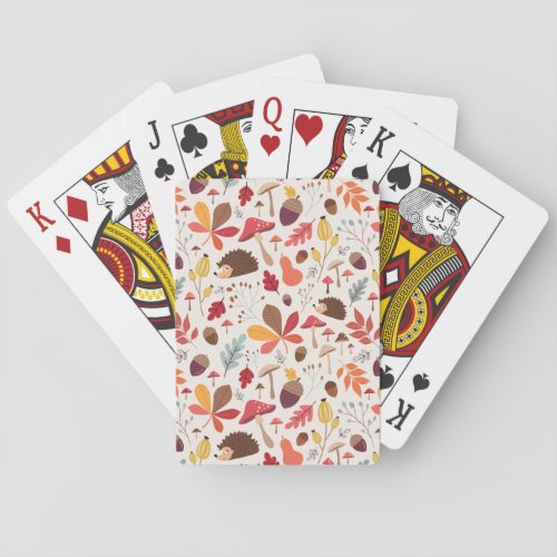 Autumn Floral Leaves and Hedgehog Pattern Poker Cards