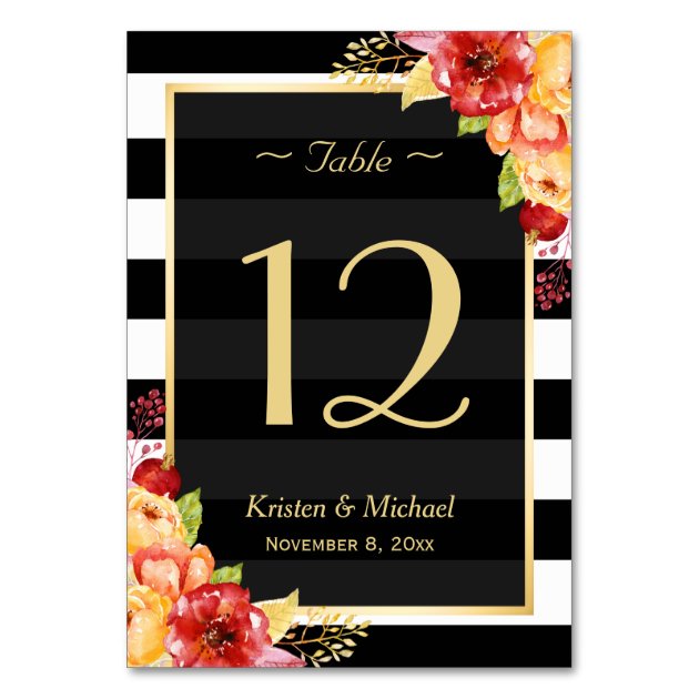 Autumn Floral Leaves Fall Wedding Table Number Card