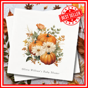 Autumn Floral Little Pumpkin Baby Shower Elegant Napkins