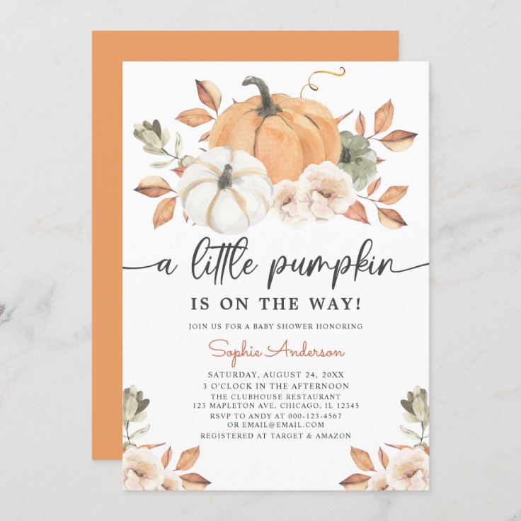 Autumn Floral Little Pumpkin Baby Shower Invitation | Zazzle