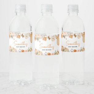 Autumn Floral Little Pumpkin Baby Shower Water Bottle Label