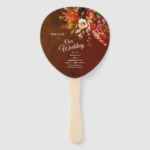 Autumn Floral Marbled Brown Wedding Program Hand Fan