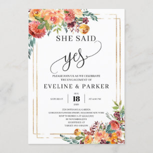 Autumn Floral Marigold she said yes engagement Invitation
