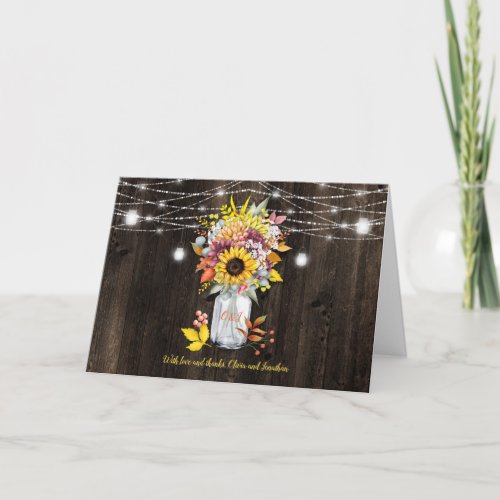 Autumn Floral Mason Jar String Lights Thank You Holiday Card