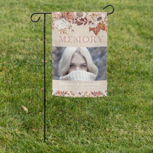 Autumn Floral Memorial Photo Funeral Tribute  Garden Flag