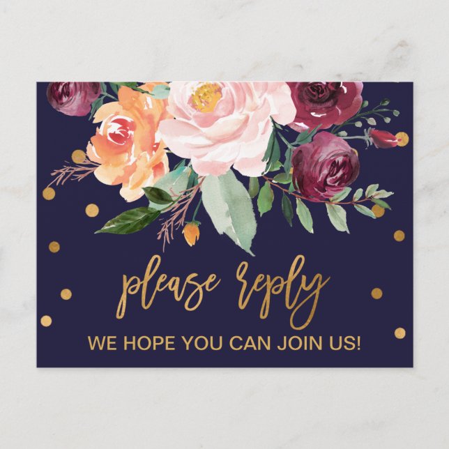 Autumn Floral Menu Choice RSVP Postcard (Front)