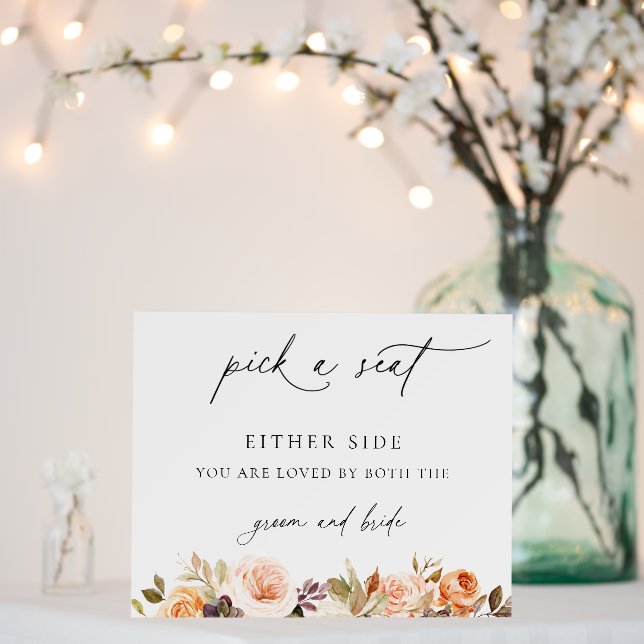 Autumn Floral Modern Script Pick A Seat Wedding Foam Board (In Situ (Wedding))